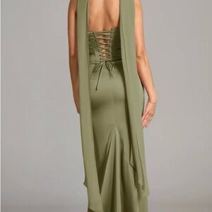 Azazie Olive Green Strapless(or with!) Lace-Up Back